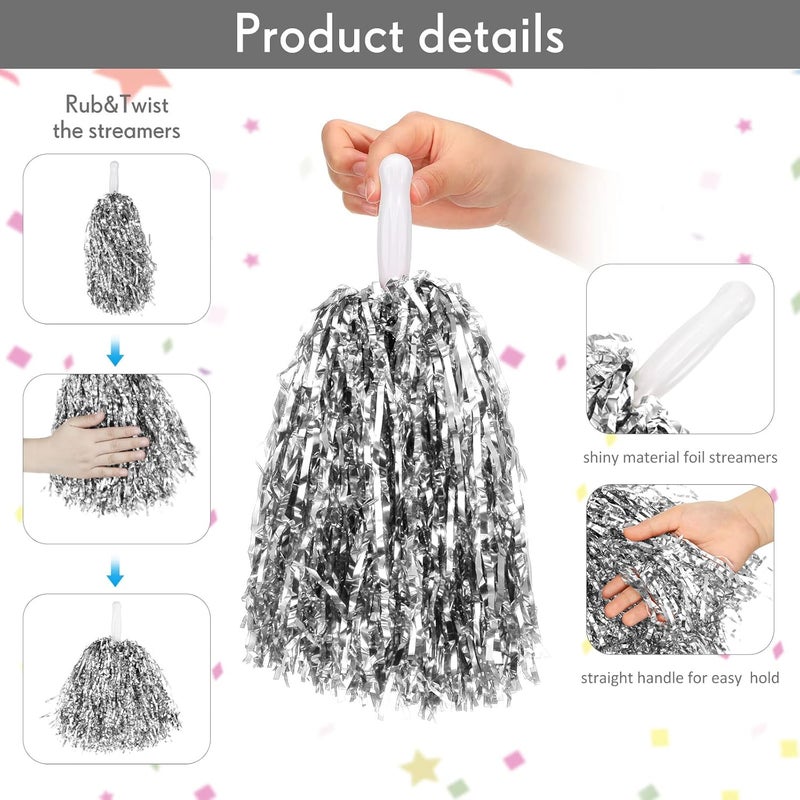 Jerify 60 Pcs Cheerleading Pom Poms Metallic Foil Cheer Pompoms Bulk with Plastic Handle Cheering Costume Accessory for Football Basketball Cheering Squad Team Spirit Dance Sport Stage Performance - Image 3